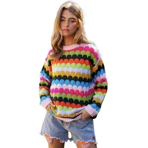 J.Nna Fish Scales Multicolor Design Knit Crewneck Sweater. Size Small